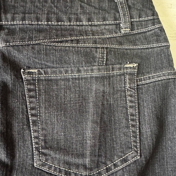 Vintage 1980 MOTTO black denim midi skirt trumpet flounce fit-n-flare women’s 12 - Picture 9 of 15